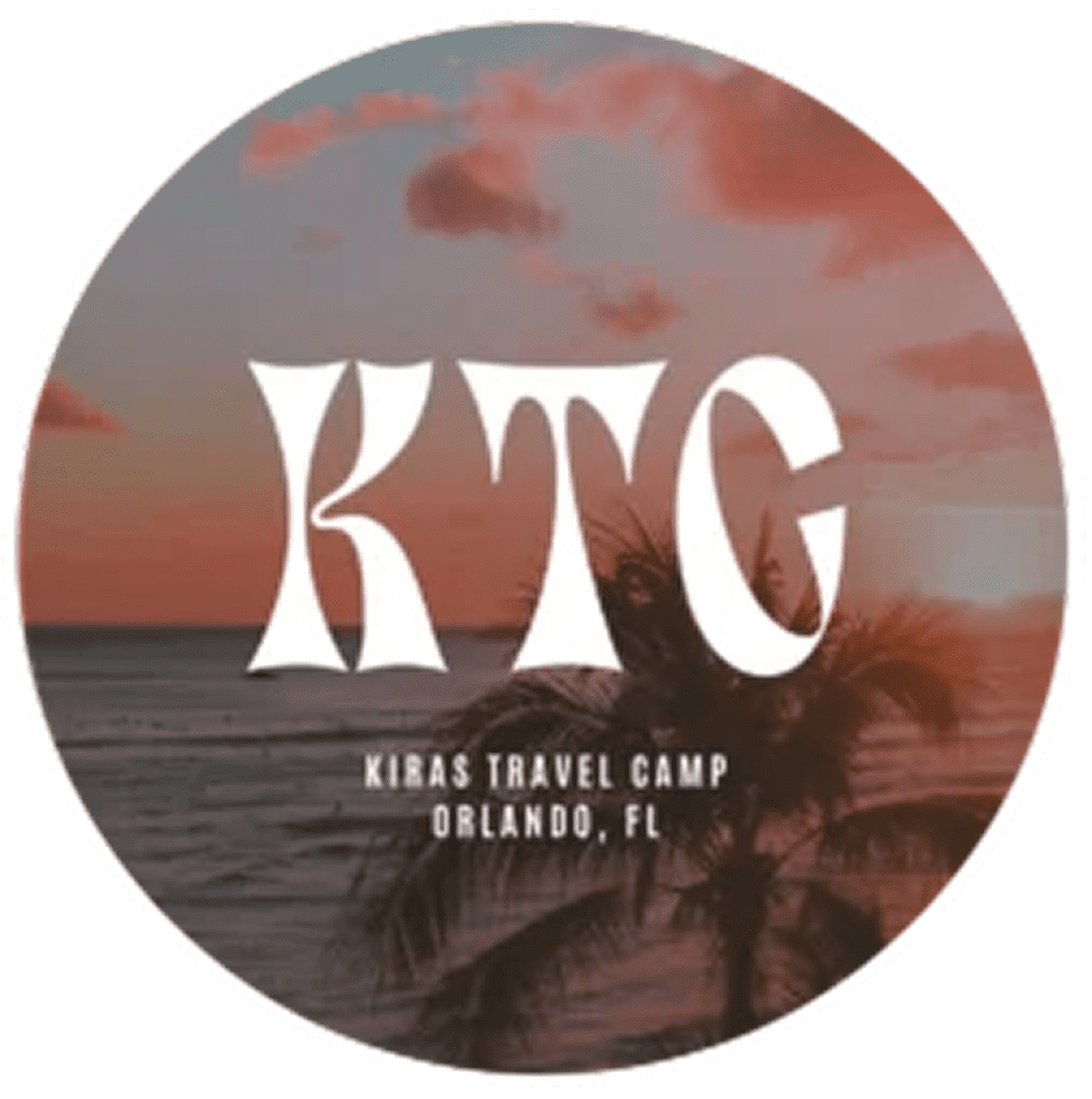 Logo with KTG initials over a sunset beach scene.