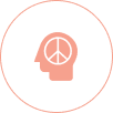 Icon of a human head with a peace symbol inside, encircled by a thin line.